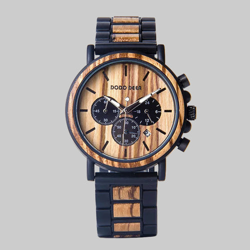 luxury wooden quartz watch front view