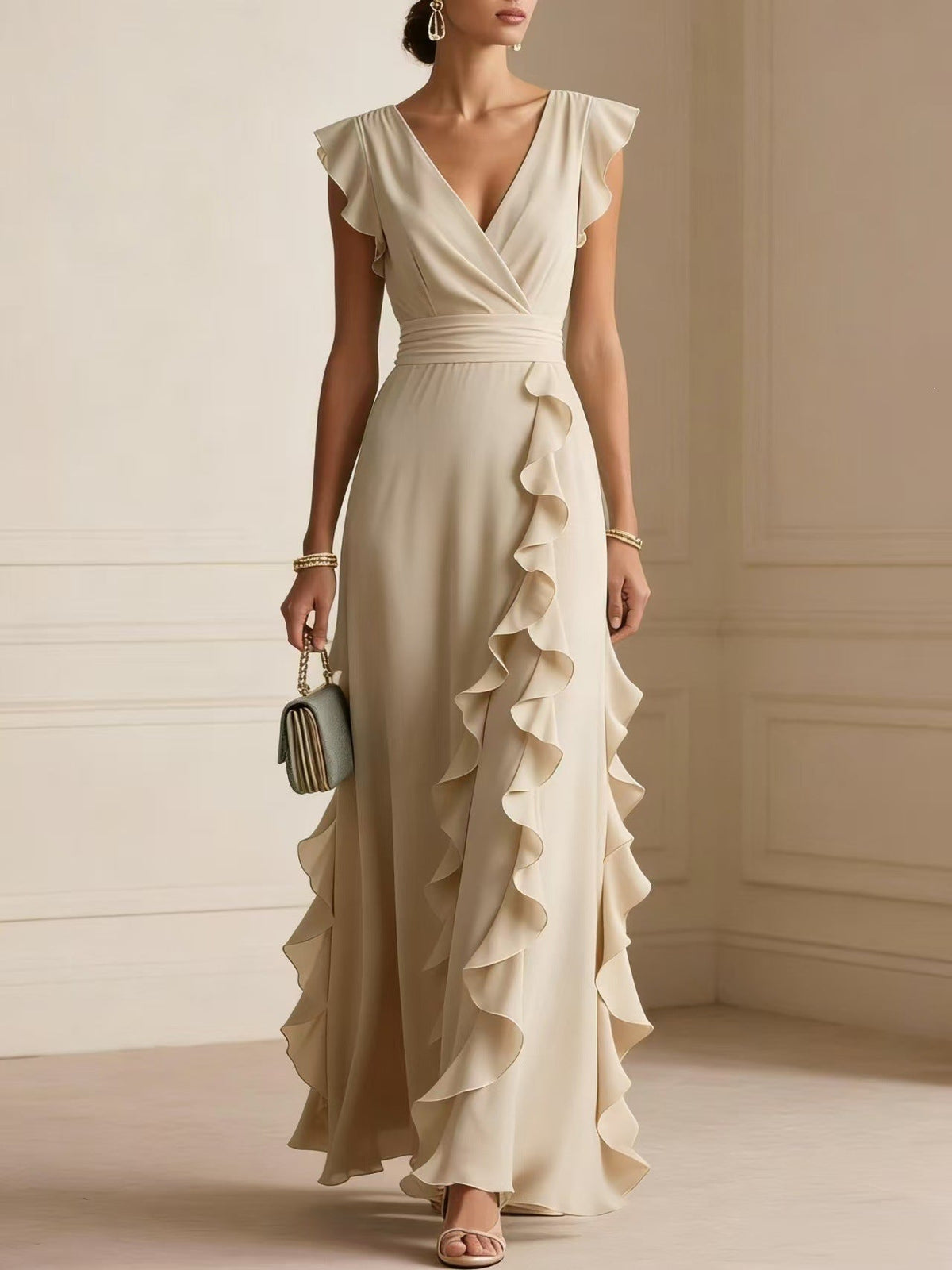 Elegant sleeveless dress with ruffle detailing