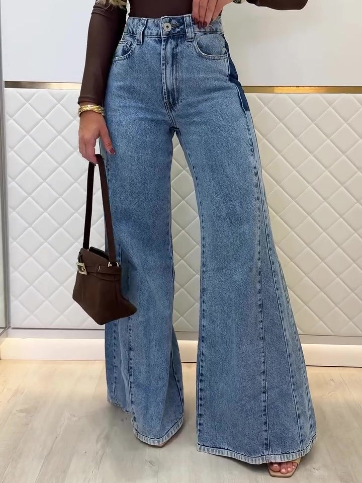 Light blue high-waisted flare jeans with stylish fit