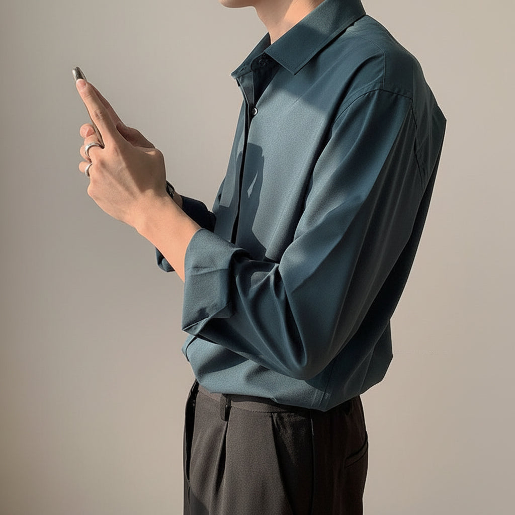 Long sleeve drape shirt men