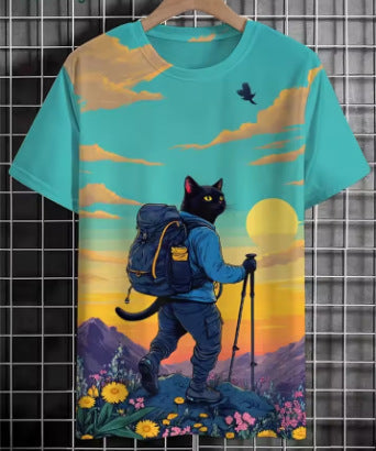 Men's 3D cat print casual t-shirt