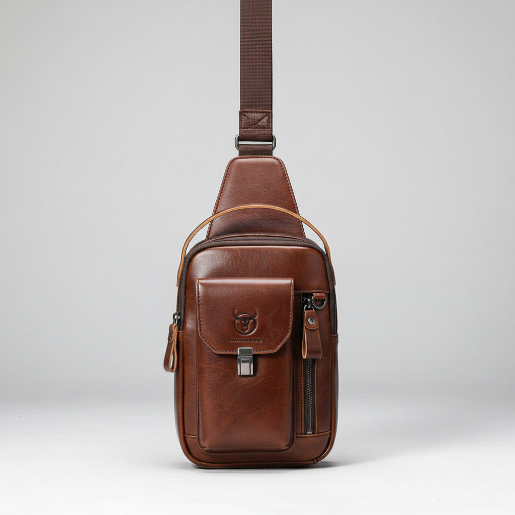 Men's genuine cowhide shoulder crossbody bag