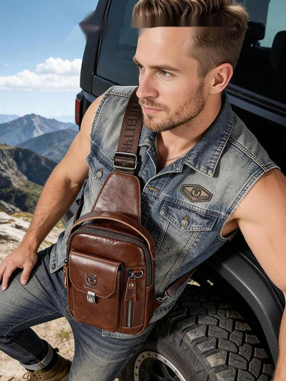 Men's leather-style shoulder bag with strap