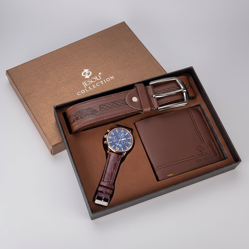 Men's leather wallet and belt set