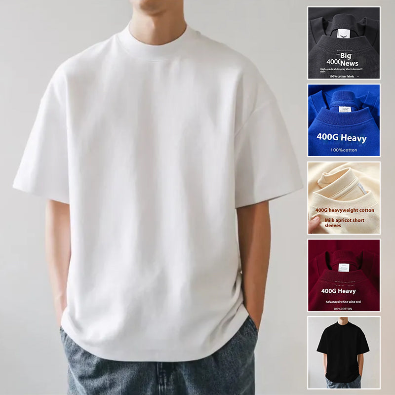 Men's oversized retro solid color T-shirt