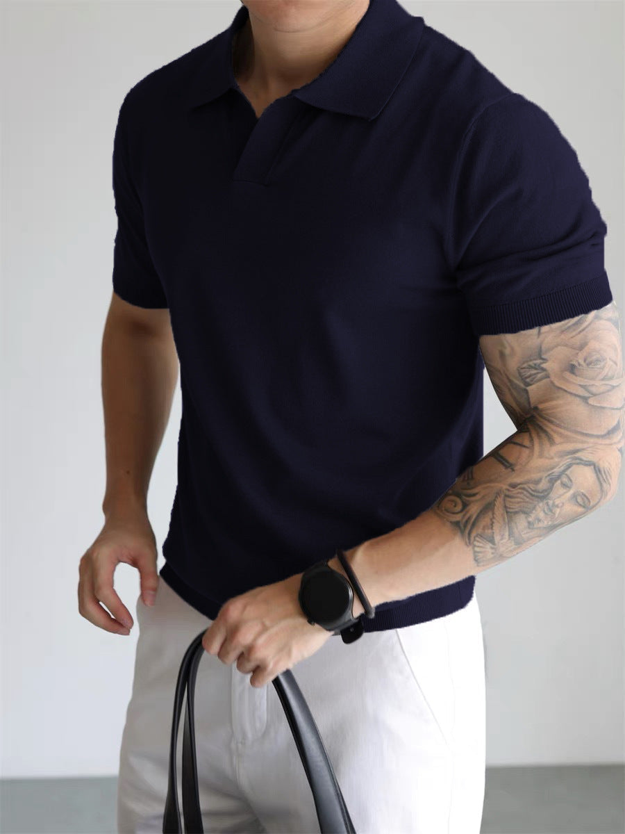 Men's summer polo tee with stylish lapel collar
