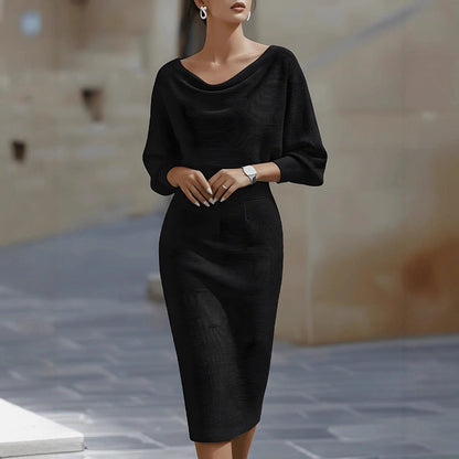 Pleated batwing sleeve dress full view