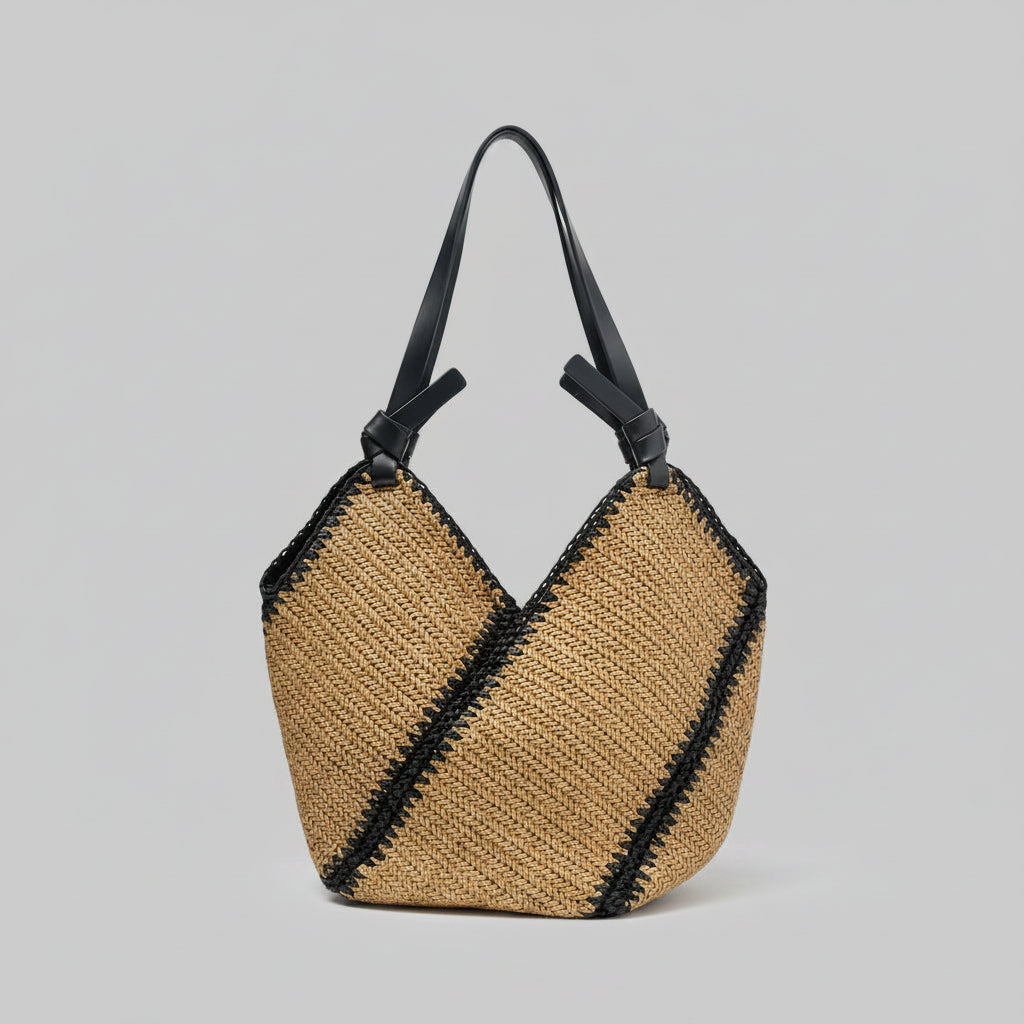 Striped straw handmade tote bag for summer