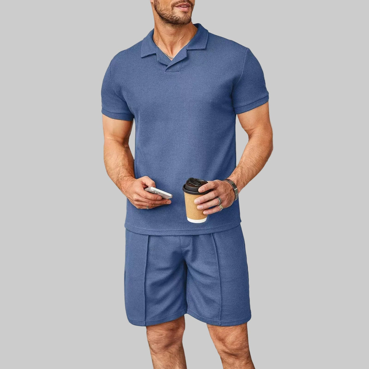 Stylish V-neck lapel polo outfit