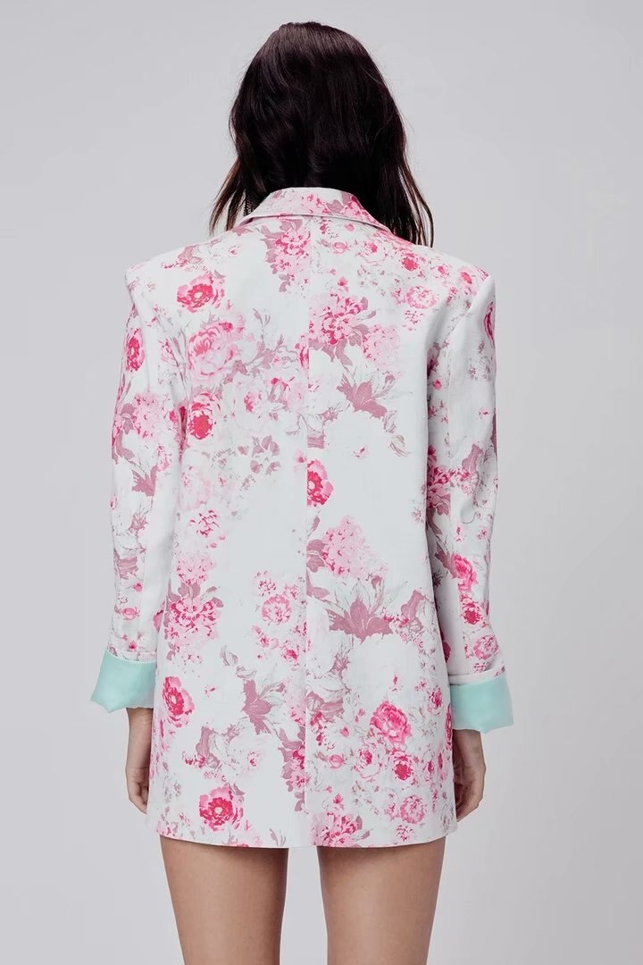 Stylish rose print blazer jacket