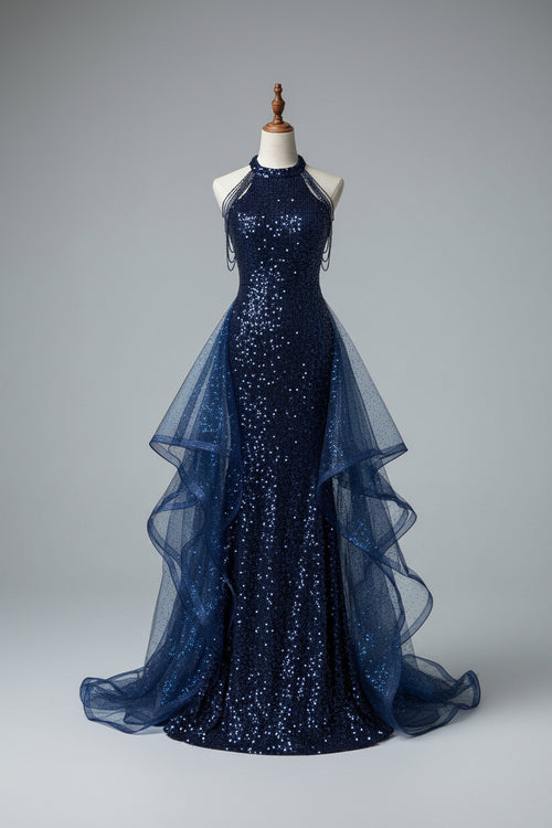 Women’s Sequin Halter Mermaid Evening Gown