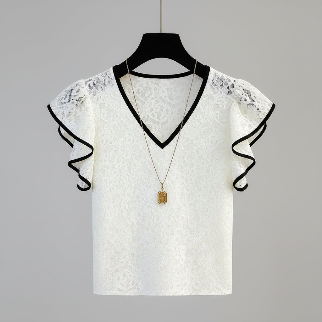 Women's V-neck ruffle-sleeve t-shirt