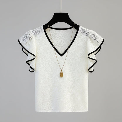 Women's V-neck ruffle-sleeve t-shirt