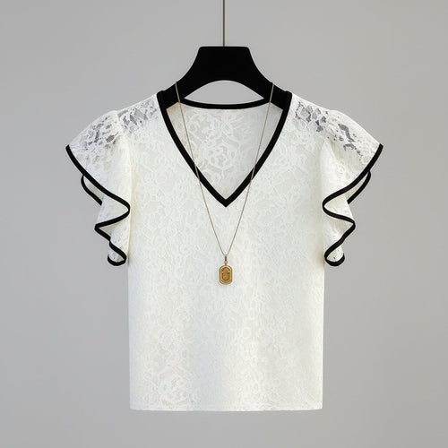 Women's V-neck ruffle-sleeve t-shirt
