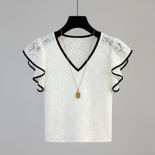 Women's V-neck ruffle-sleeve t-shirt