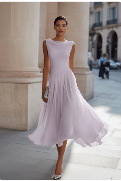 Women's chiffon boat-neck party outfit