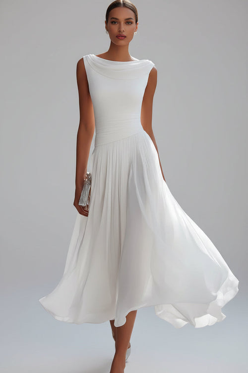 Women's elegant chiffon boat-neck dress