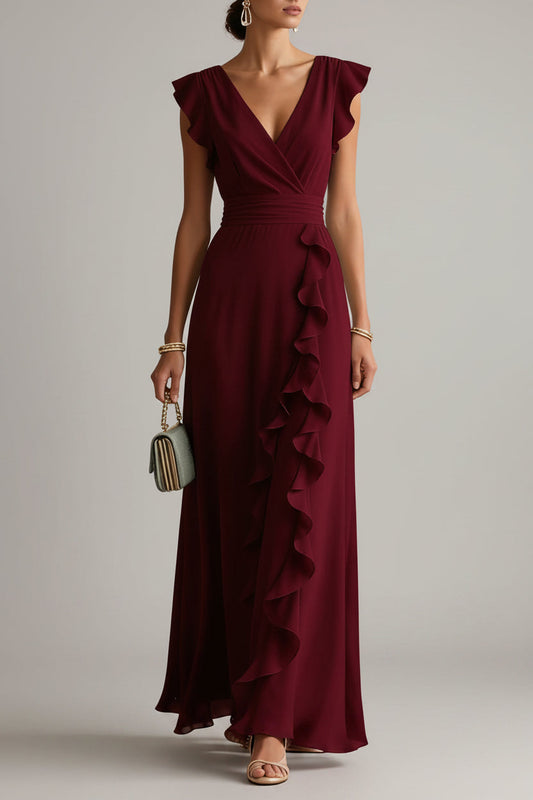 Women's elegant ruffle sleeveless long dress