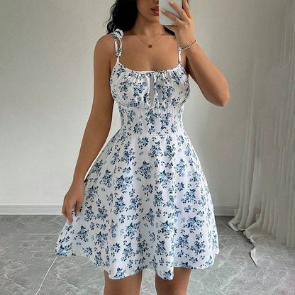 Women's floral waist-defining summer fashion dress