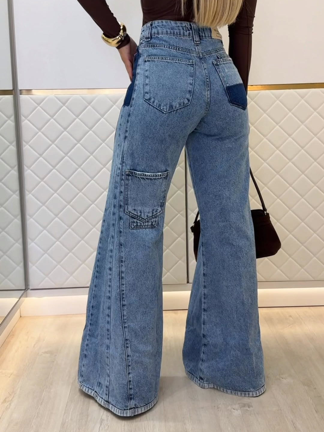 Women’s high-rise flared denim jeans in light blue