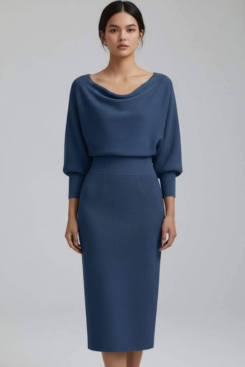 Women's pleated batwing sleeve midi dress