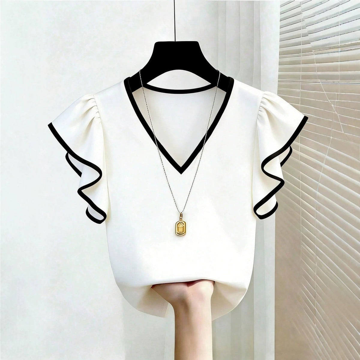 Women's ruffle-sleeve V-neck top