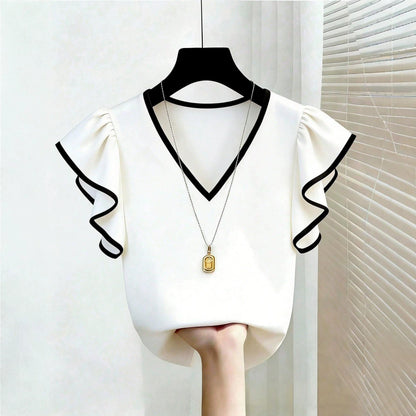 Women's ruffle-sleeve V-neck top