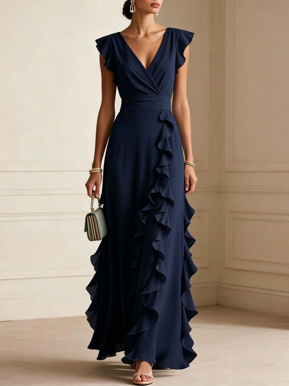 Women's ruffled floor-length maxi dress