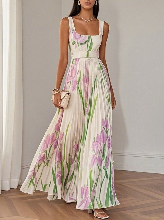 Women's sleeveless A-line floral dress