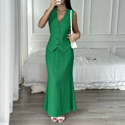 Women's sleeveless button-down two-piece set
