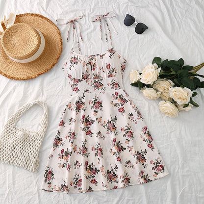 Women's summer floral waist dress