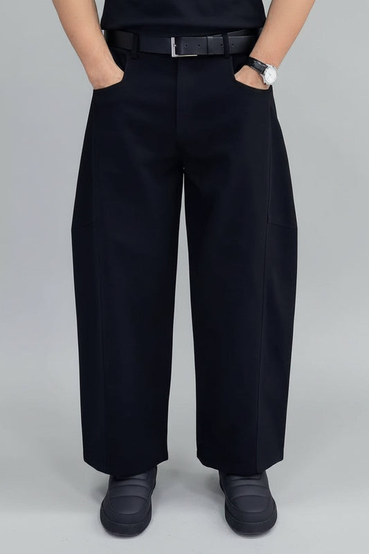 Black 3D tailored wide-leg cropped pants