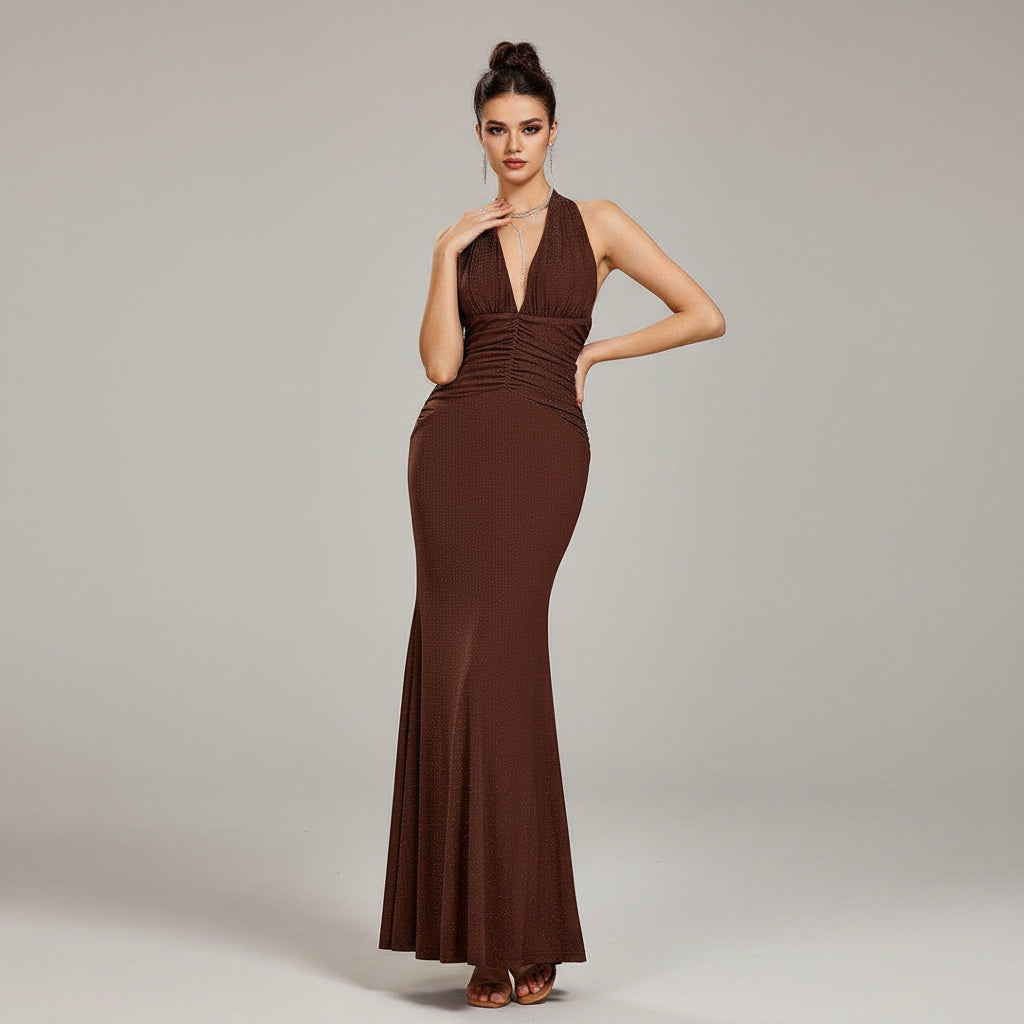Glitter halter mermaid evening dress