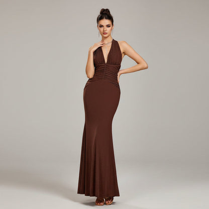 Glitter halter mermaid evening dress