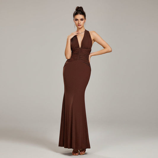 Glitter halter mermaid evening dress